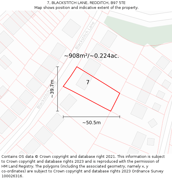 7, BLACKSTITCH LANE, REDDITCH, B97 5TE: Plot and title map