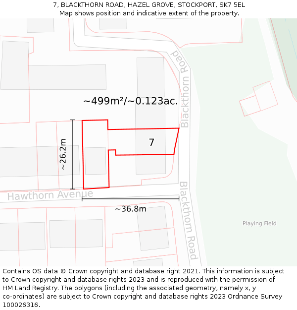 7, BLACKTHORN ROAD, HAZEL GROVE, STOCKPORT, SK7 5EL: Plot and title map