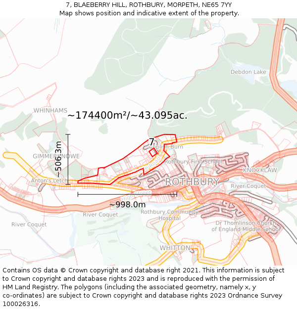 7, BLAEBERRY HILL, ROTHBURY, MORPETH, NE65 7YY: Plot and title map