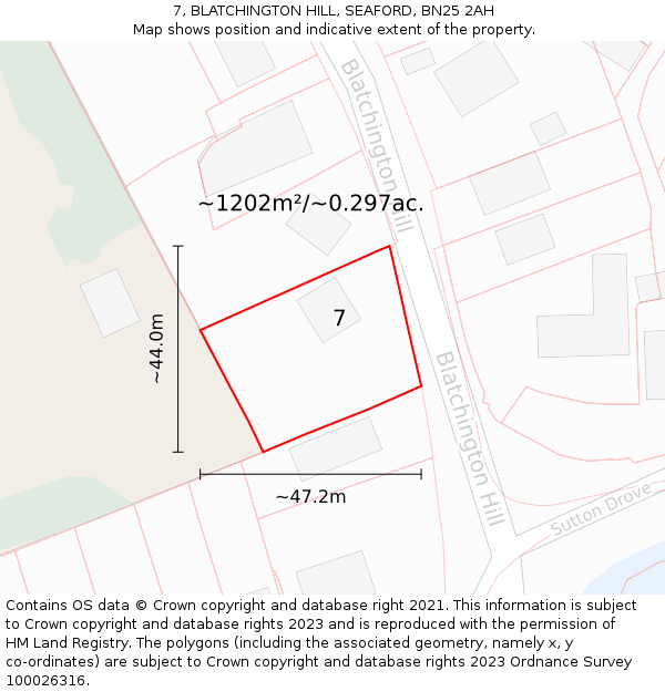 7, BLATCHINGTON HILL, SEAFORD, BN25 2AH: Plot and title map