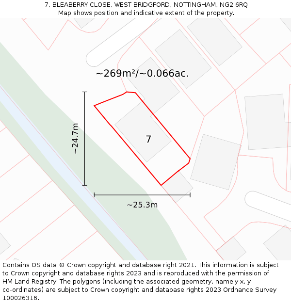 7, BLEABERRY CLOSE, WEST BRIDGFORD, NOTTINGHAM, NG2 6RQ: Plot and title map