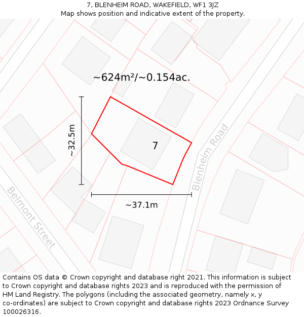 7, BLENHEIM ROAD, WAKEFIELD, WF1 3JZ: Plot and title map