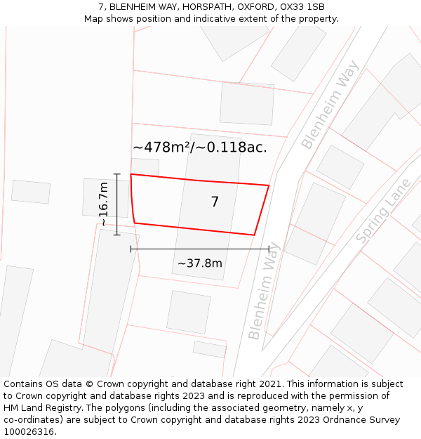 7, BLENHEIM WAY, HORSPATH, OXFORD, OX33 1SB: Plot and title map