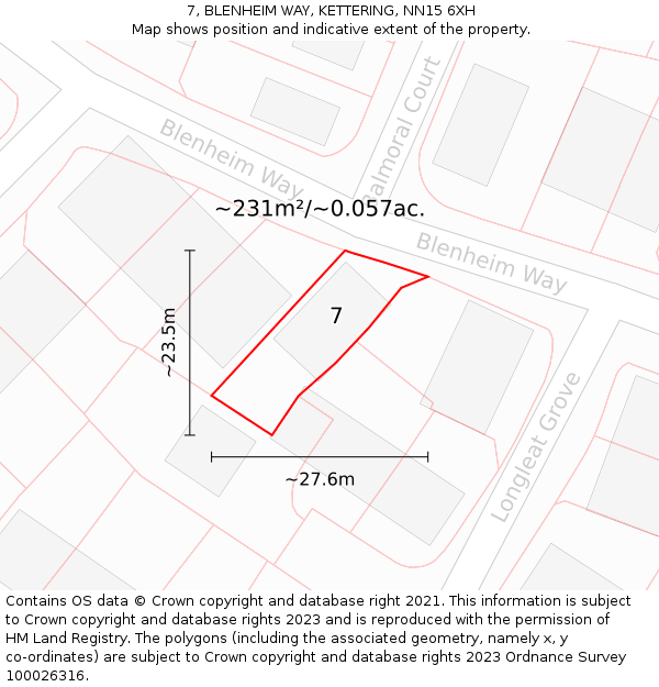 7, BLENHEIM WAY, KETTERING, NN15 6XH: Plot and title map