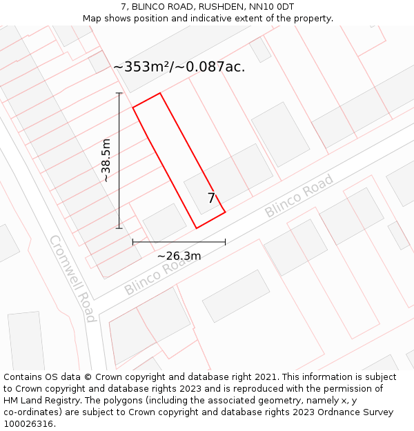 7, BLINCO ROAD, RUSHDEN, NN10 0DT: Plot and title map