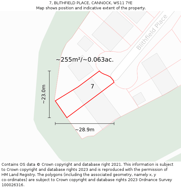 7, BLITHFIELD PLACE, CANNOCK, WS11 7YE: Plot and title map