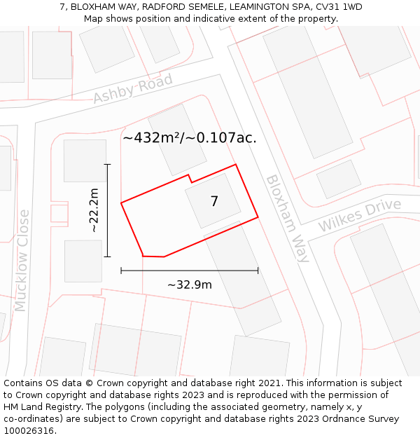 7, BLOXHAM WAY, RADFORD SEMELE, LEAMINGTON SPA, CV31 1WD: Plot and title map