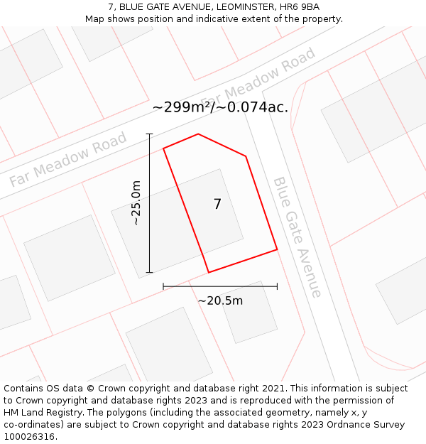 7, BLUE GATE AVENUE, LEOMINSTER, HR6 9BA: Plot and title map