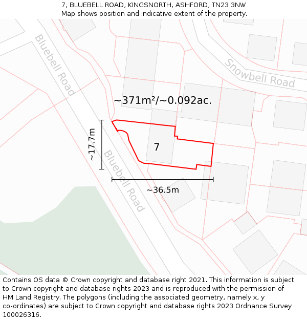 7, BLUEBELL ROAD, KINGSNORTH, ASHFORD, TN23 3NW: Plot and title map