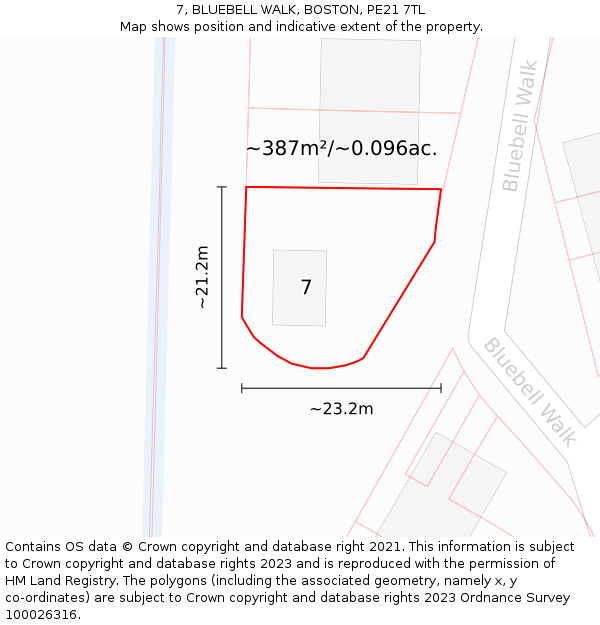 7, BLUEBELL WALK, BOSTON, PE21 7TL: Plot and title map