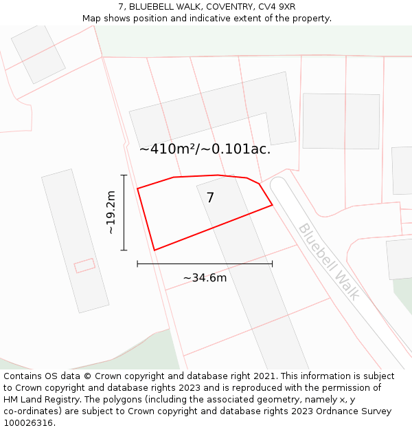 7, BLUEBELL WALK, COVENTRY, CV4 9XR: Plot and title map