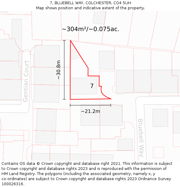 7, BLUEBELL WAY, COLCHESTER, CO4 5UH: Plot and title map