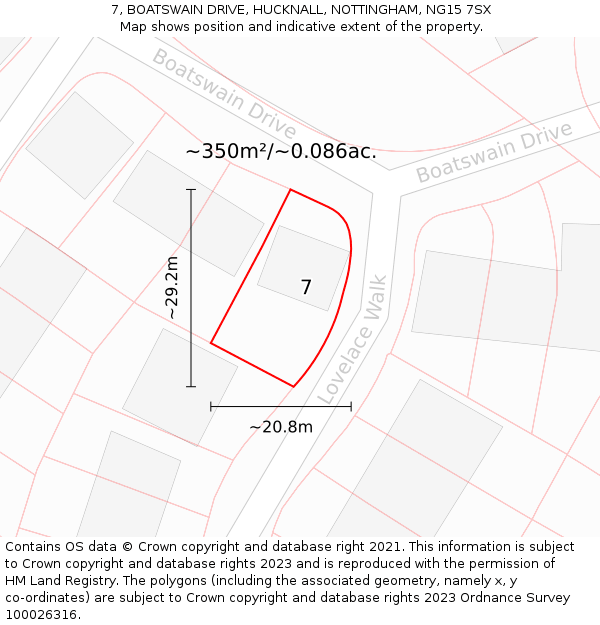 7, BOATSWAIN DRIVE, HUCKNALL, NOTTINGHAM, NG15 7SX: Plot and title map
