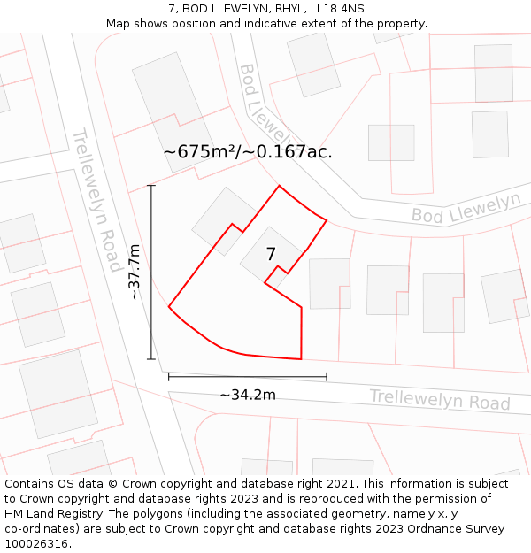 7, BOD LLEWELYN, RHYL, LL18 4NS: Plot and title map