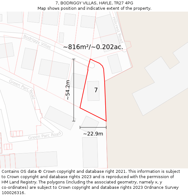 7, BODRIGGY VILLAS, HAYLE, TR27 4PG: Plot and title map