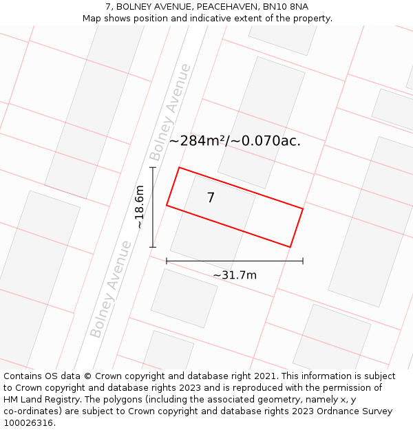 7, BOLNEY AVENUE, PEACEHAVEN, BN10 8NA: Plot and title map