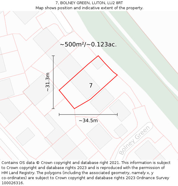 7, BOLNEY GREEN, LUTON, LU2 8RT: Plot and title map