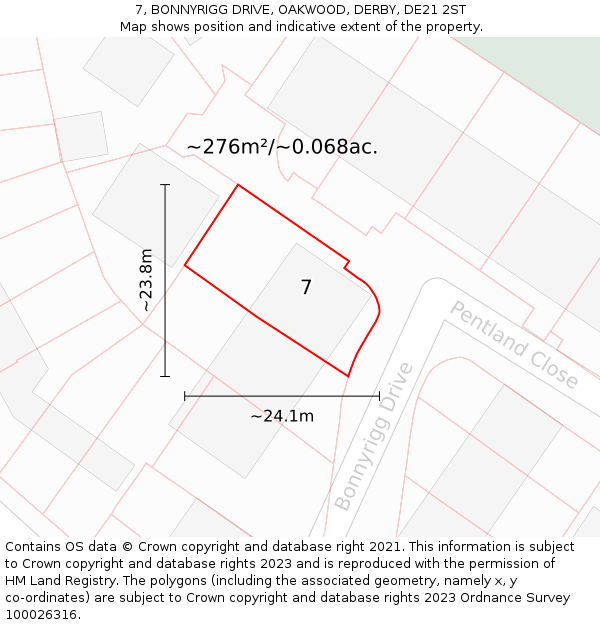 7, BONNYRIGG DRIVE, OAKWOOD, DERBY, DE21 2ST: Plot and title map