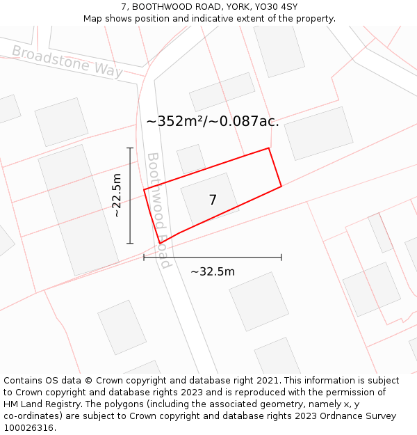 7, BOOTHWOOD ROAD, YORK, YO30 4SY: Plot and title map