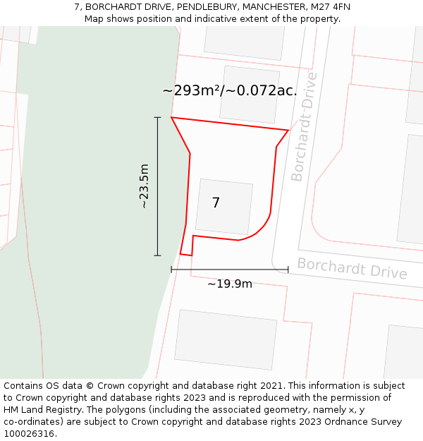 7, BORCHARDT DRIVE, PENDLEBURY, MANCHESTER, M27 4FN: Plot and title map