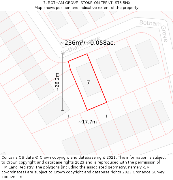 7, BOTHAM GROVE, STOKE-ON-TRENT, ST6 5NX: Plot and title map