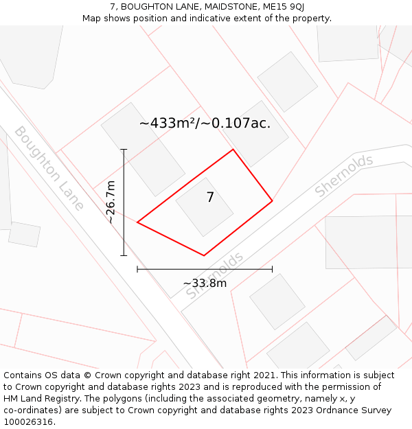 7, BOUGHTON LANE, MAIDSTONE, ME15 9QJ: Plot and title map