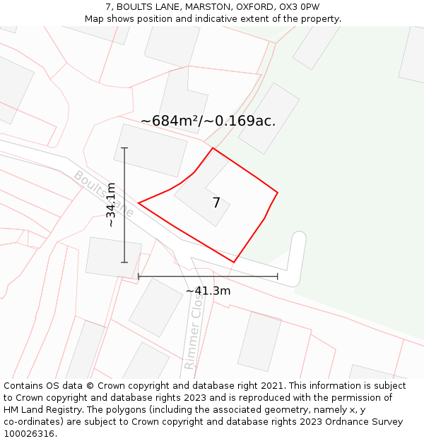 7, BOULTS LANE, MARSTON, OXFORD, OX3 0PW: Plot and title map