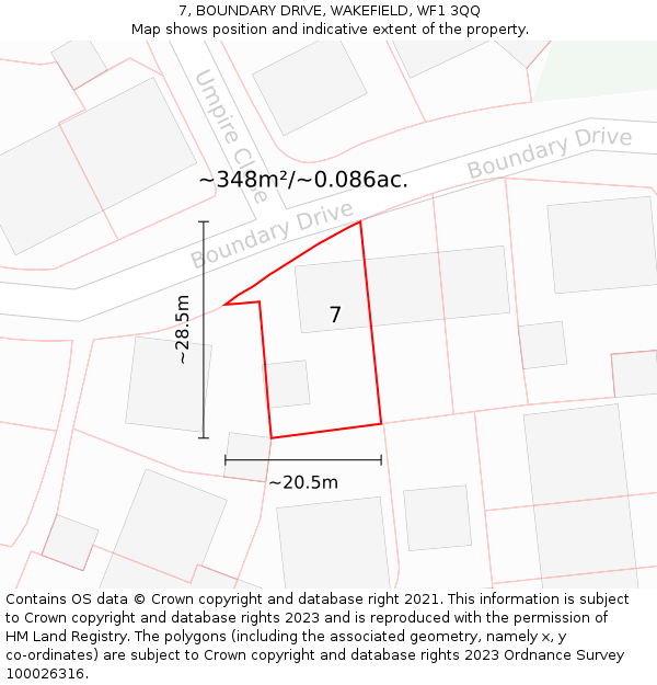 7, BOUNDARY DRIVE, WAKEFIELD, WF1 3QQ: Plot and title map