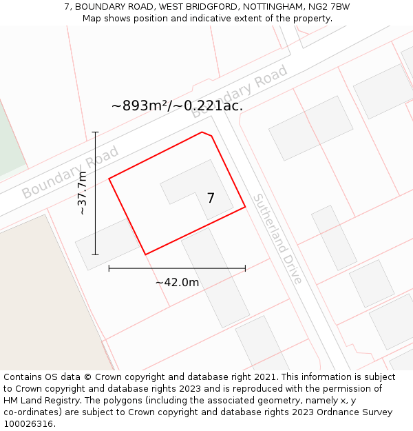 7, BOUNDARY ROAD, WEST BRIDGFORD, NOTTINGHAM, NG2 7BW: Plot and title map