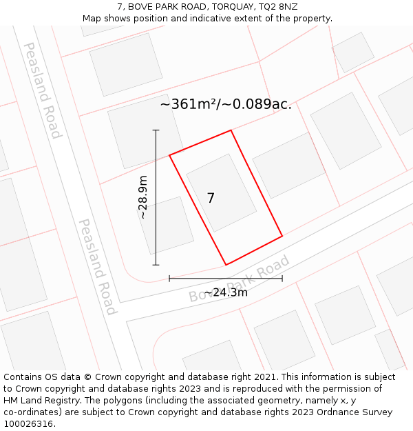 7, BOVE PARK ROAD, TORQUAY, TQ2 8NZ: Plot and title map