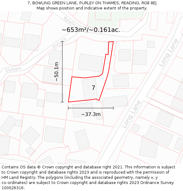 7, BOWLING GREEN LANE, PURLEY ON THAMES, READING, RG8 8EJ: Plot and title map