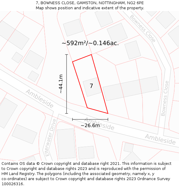 7, BOWNESS CLOSE, GAMSTON, NOTTINGHAM, NG2 6PE: Plot and title map