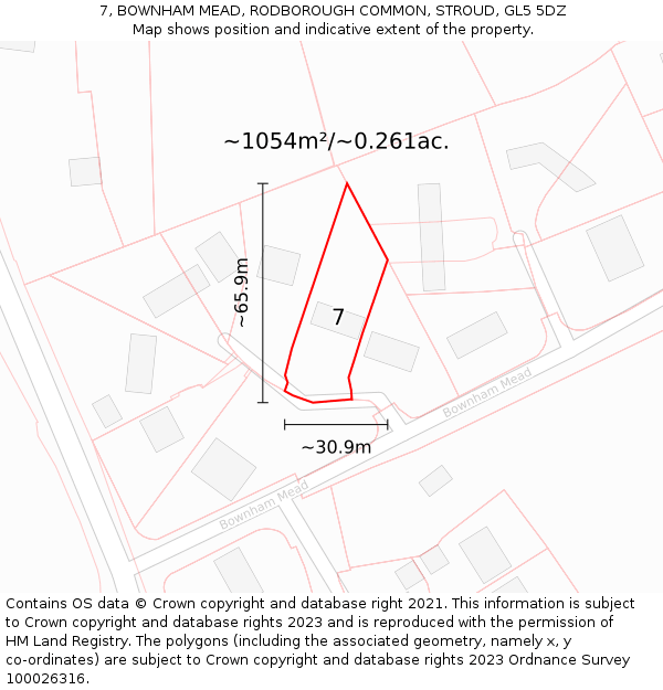 7, BOWNHAM MEAD, RODBOROUGH COMMON, STROUD, GL5 5DZ: Plot and title map