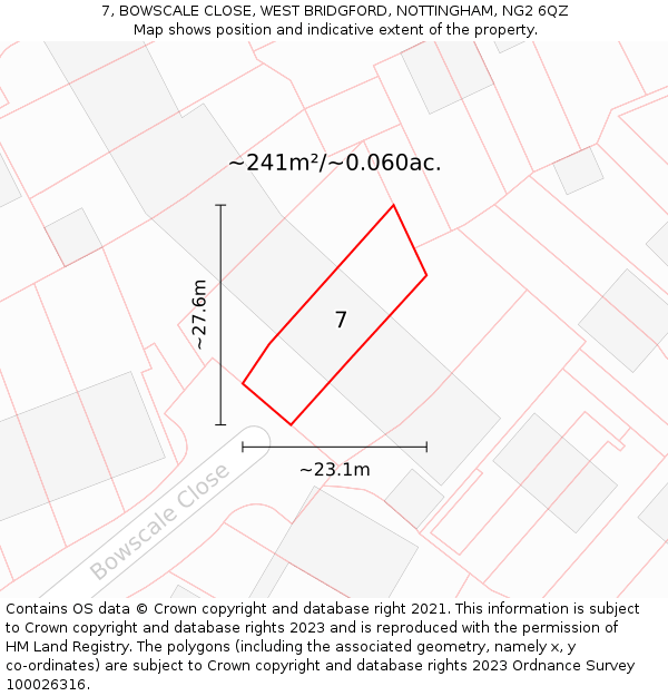 7, BOWSCALE CLOSE, WEST BRIDGFORD, NOTTINGHAM, NG2 6QZ: Plot and title map