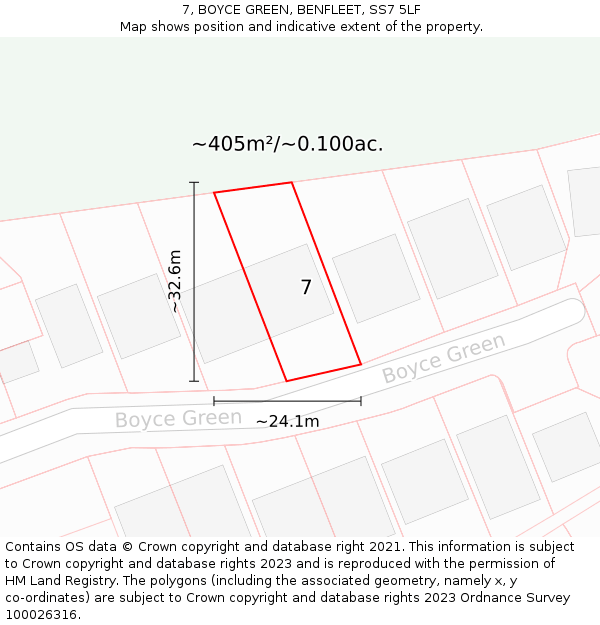 7, BOYCE GREEN, BENFLEET, SS7 5LF: Plot and title map