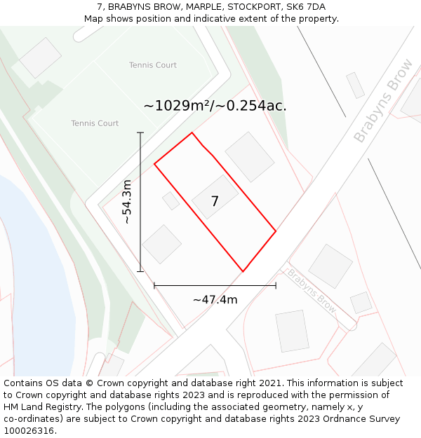 7, BRABYNS BROW, MARPLE, STOCKPORT, SK6 7DA: Plot and title map