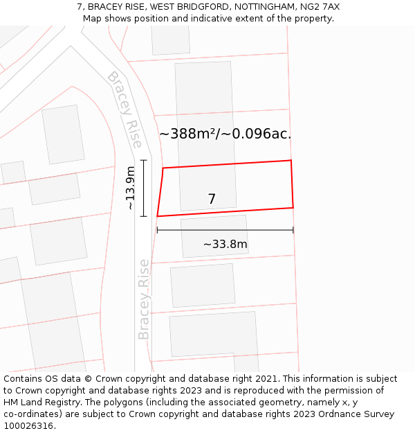 7, BRACEY RISE, WEST BRIDGFORD, NOTTINGHAM, NG2 7AX: Plot and title map