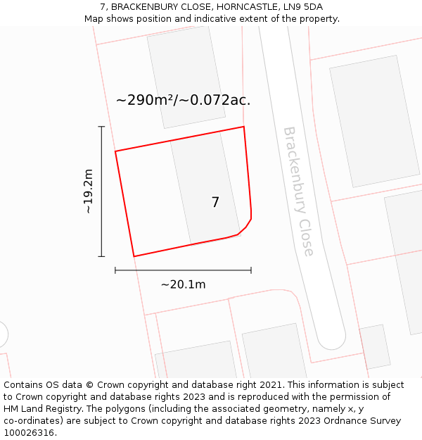 7, BRACKENBURY CLOSE, HORNCASTLE, LN9 5DA: Plot and title map