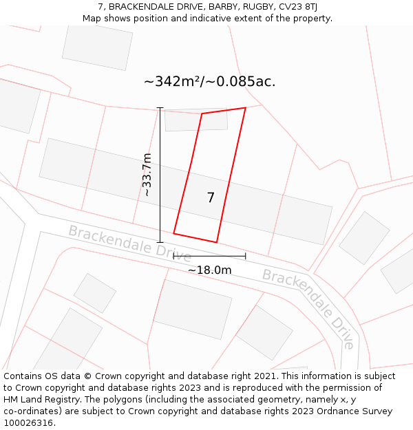 7, BRACKENDALE DRIVE, BARBY, RUGBY, CV23 8TJ: Plot and title map