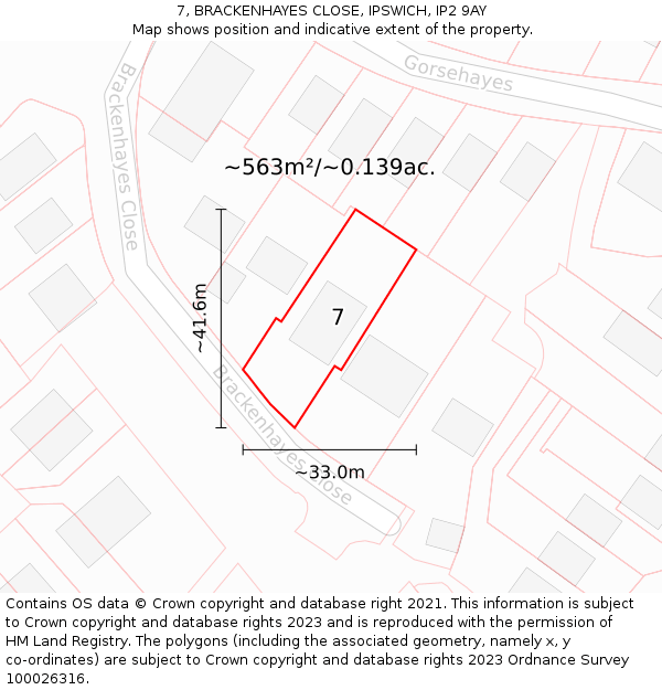 7, BRACKENHAYES CLOSE, IPSWICH, IP2 9AY: Plot and title map