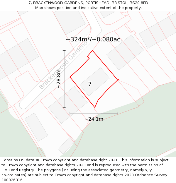 7, BRACKENWOOD GARDENS, PORTISHEAD, BRISTOL, BS20 8FD: Plot and title map