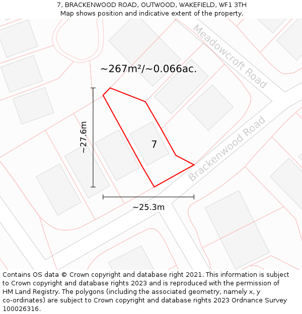 7, BRACKENWOOD ROAD, OUTWOOD, WAKEFIELD, WF1 3TH: Plot and title map