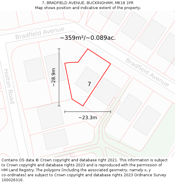 7, BRADFIELD AVENUE, BUCKINGHAM, MK18 1PR: Plot and title map
