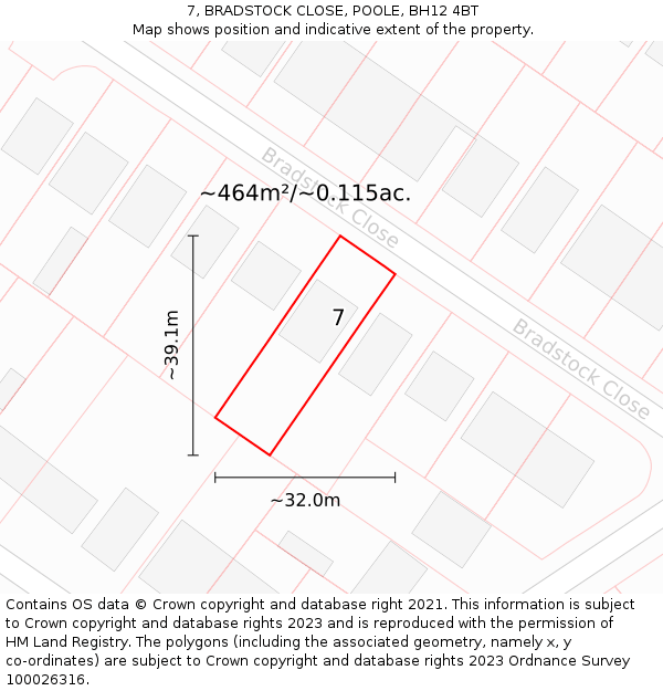 7, BRADSTOCK CLOSE, POOLE, BH12 4BT: Plot and title map
