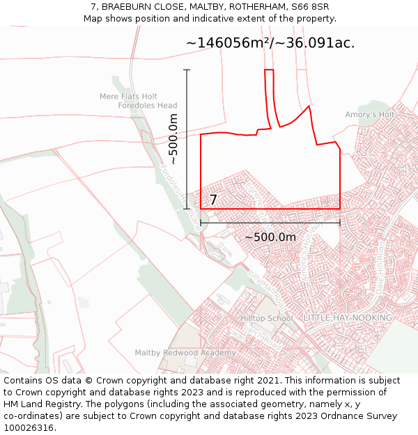 7, BRAEBURN CLOSE, MALTBY, ROTHERHAM, S66 8SR: Plot and title map