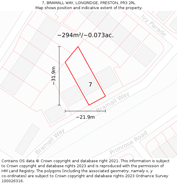 7, BRAMALL WAY, LONGRIDGE, PRESTON, PR3 2RL: Plot and title map