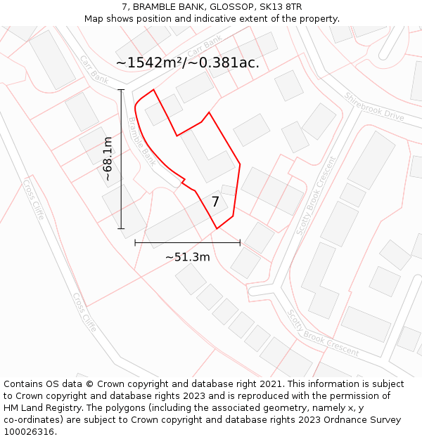 7, BRAMBLE BANK, GLOSSOP, SK13 8TR: Plot and title map