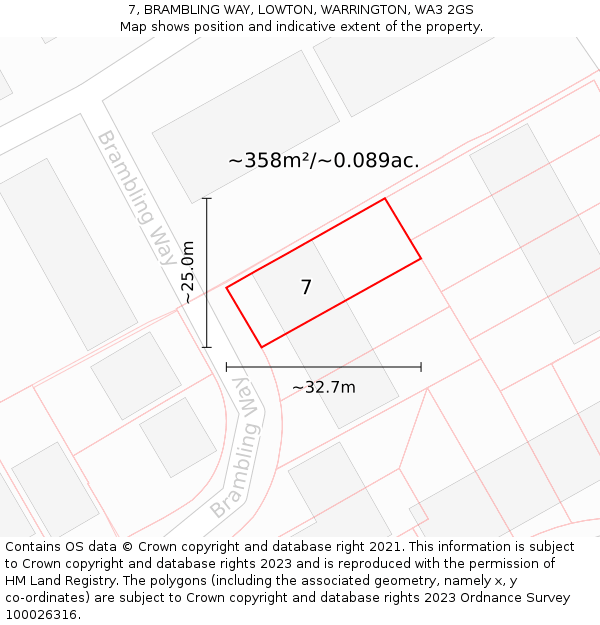 7, BRAMBLING WAY, LOWTON, WARRINGTON, WA3 2GS: Plot and title map