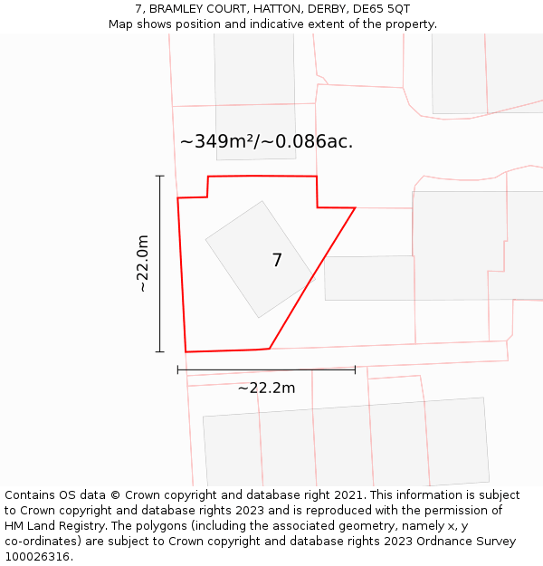 7, BRAMLEY COURT, HATTON, DERBY, DE65 5QT: Plot and title map
