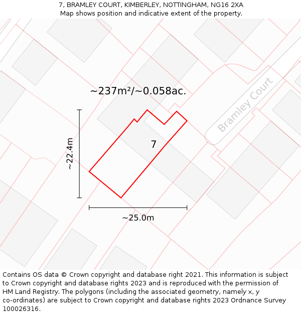 7, BRAMLEY COURT, KIMBERLEY, NOTTINGHAM, NG16 2XA: Plot and title map